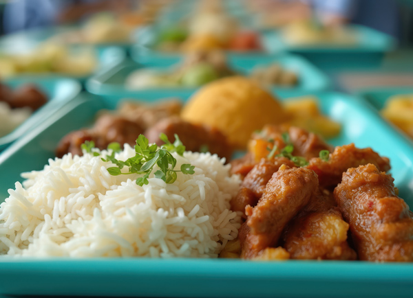 plato de carne y arroz de un menú escolar